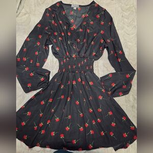 Trendy Floral Black and Red Women's Dress Stunning -size Small